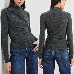 Rails Joelle Top Charcoal Size L Asymmetrical Shirred Mock Long Sleeve Soft $178